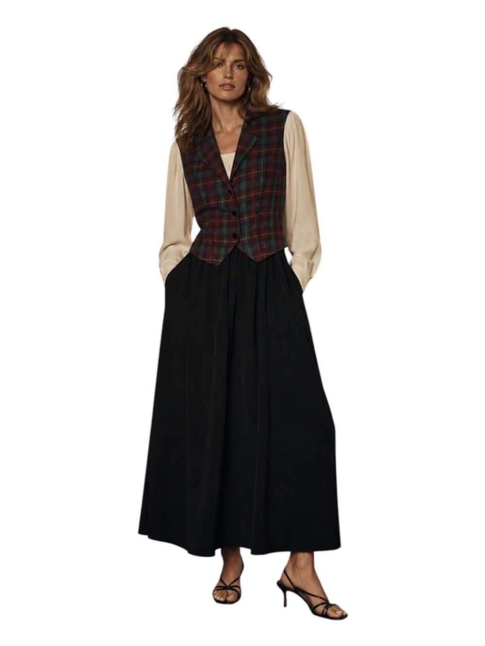 Vintage R.J.O. Woman Plaid Bodice Maxi DressBurgundy Green Preppy Cottagecore 16